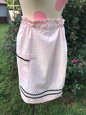 VINTAGE PINK  WHITE GINGHAM CHECK LADIES' HALF APRON WITH BLACK RICK RACK TRIM