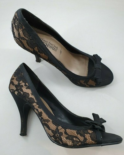 black lace peep toe court shoes 