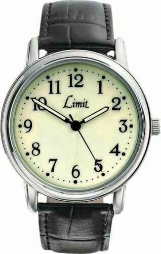 Limit Men's Black Faux Leather Strap Metal Case Analogue Watch