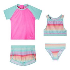 EDDIE BAUER Girl's 14-16 Pink 4-Pc Rashguard Bikini Swim Set NWT