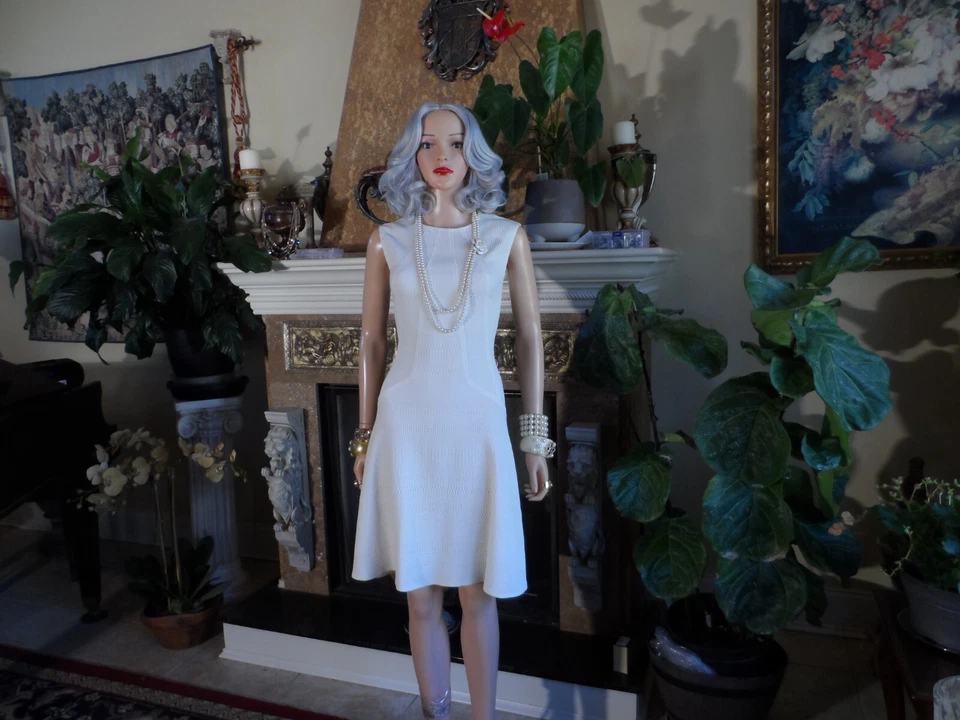 Nuevo Vestido Lela Rosa Marfil Texturizado Tejido Línea A Talla 0 Foto 2 de 4