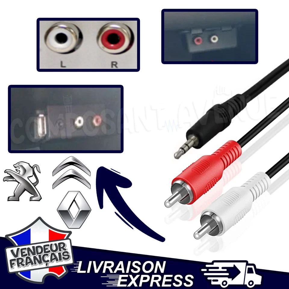 PIRABADI CÂBLE AUXILIAIRE RCA JACK IPHONE MUSIQUE PEUGEOT 407 408 208 308 307 207 [423]