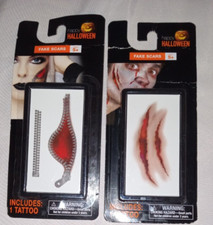 Happy Halloween New Fake Blood Scar Tattoo Lot of 2 Sticker Body Wound Zipper