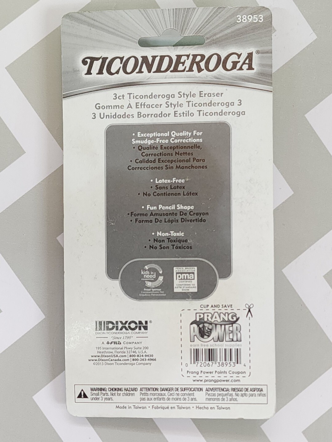 TICONDEROGA 2 Pks Erasers Pencil Shaped Latex-Free 3 Erasers in each Pack 38953