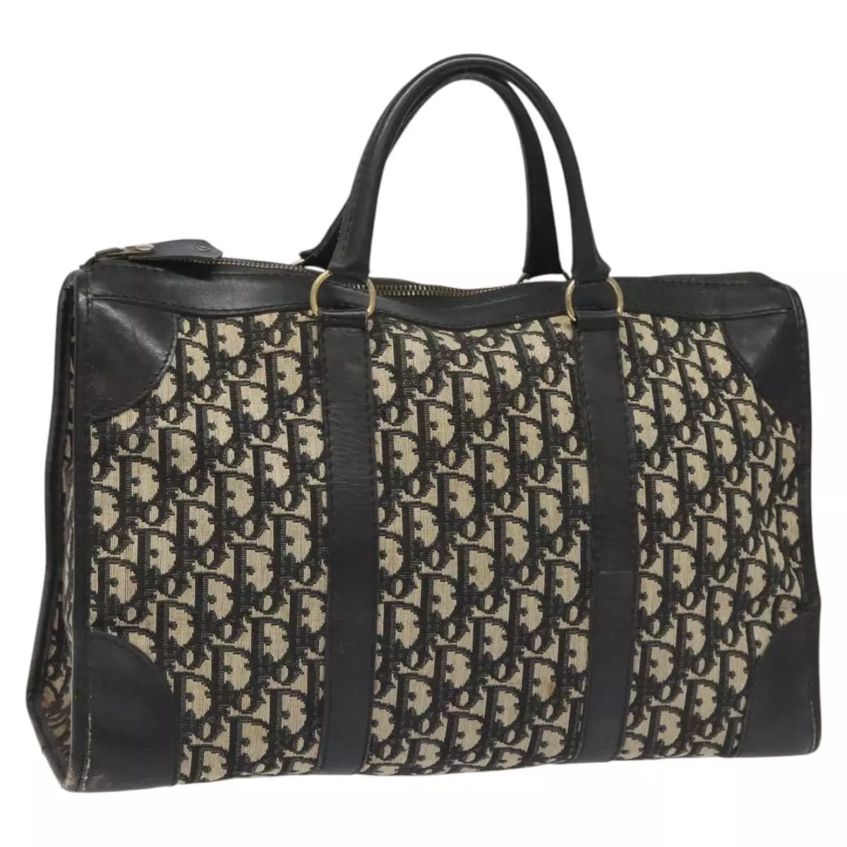 Sac Christian Dior Trotter toile Boston bleu marine or authentique 113295