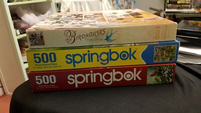 3 SPRINGBOK PUZZLE LOT 500 PC. BIRDHOUSES, BIRDS OF A FEATHER, GOLDEN LIGHT