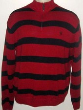 NEW XXL CHAPS ZIPPERED SWEATER Red Navy Blue Stripe Long Sleeve 2XL 2X