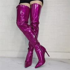 Women Thigh High Heels Boots Shiny Side Zip High Heels Boots Over Knee Cosplay 