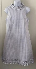 Eliza J. Sleeveless Blue Stripe Seersucker Ruffle Nautical Mini Dress Sz 6 *READ