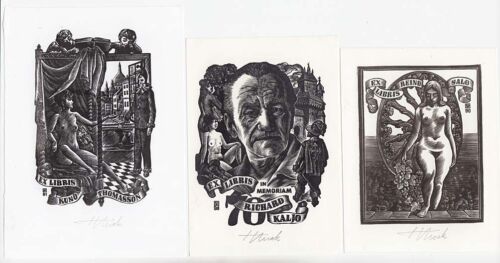 LOT ACTE 3 plaques originales ex-librises par Henno Arrak ESTONIE 1981 - 1990 - Photo 1 sur 2