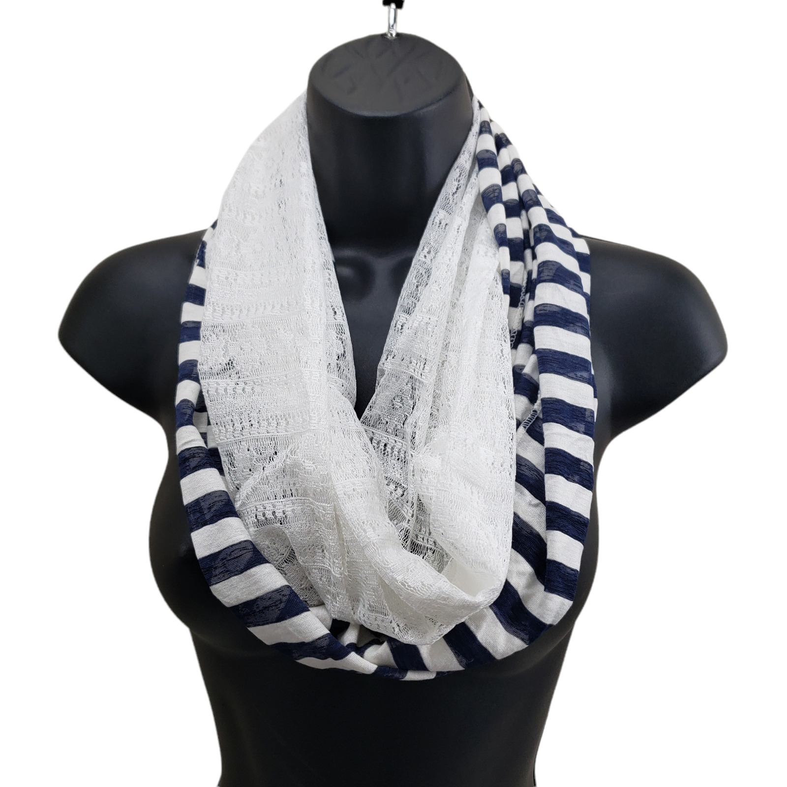 Women's Infinity Scarf Blue and White Lace One Si… - image 2