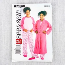 See & Sew Butterick Pattern B4322 Girls Robe Top Pants PJs, Size 12-14-16, Uncut