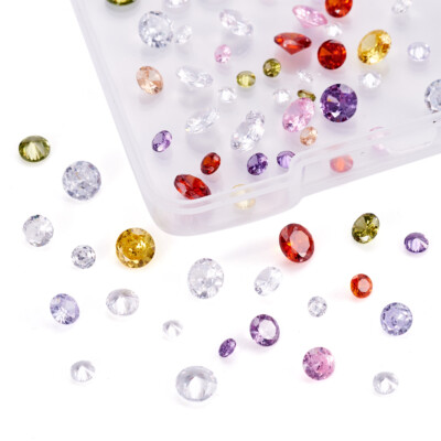 80 Stück/Box Zirkonia Stein facettierte Cabochons Diamant gemischte Farbe & Größe