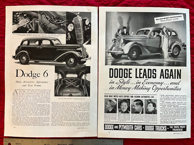 1936 Dodge 2 Page Article/Ad 1935 Motor Magazine RARE