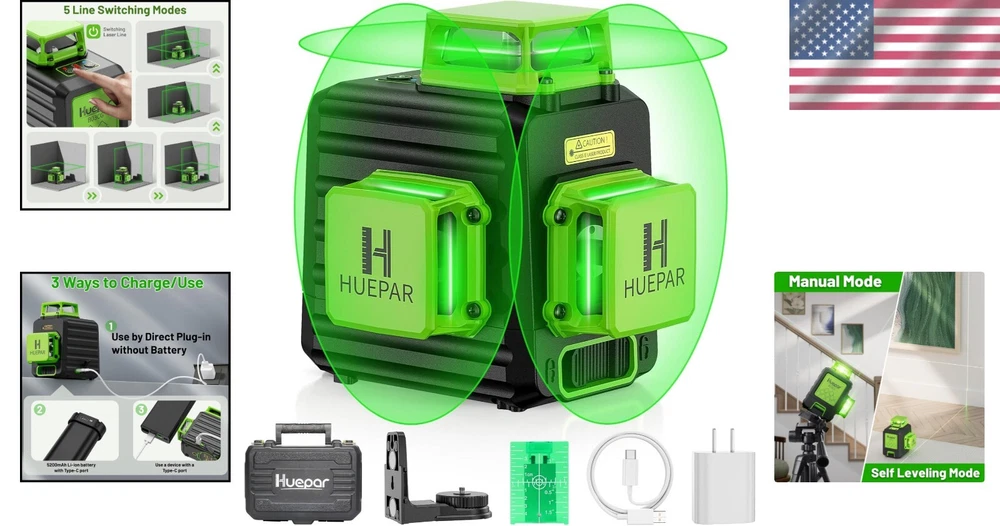 High Brightness 3x360° Laser Level - Perfect for Construction & Picture Hanging