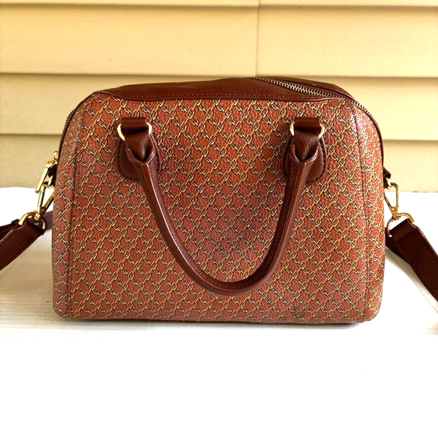 Talbots Brown Chainlink Pattern Leather Satchel (… - image 1