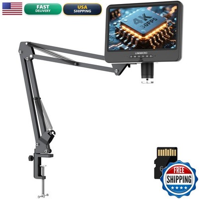 4K 30FPS HDMI 10.1'' Digital Microscope with Flex Arm Stand for Soldering
