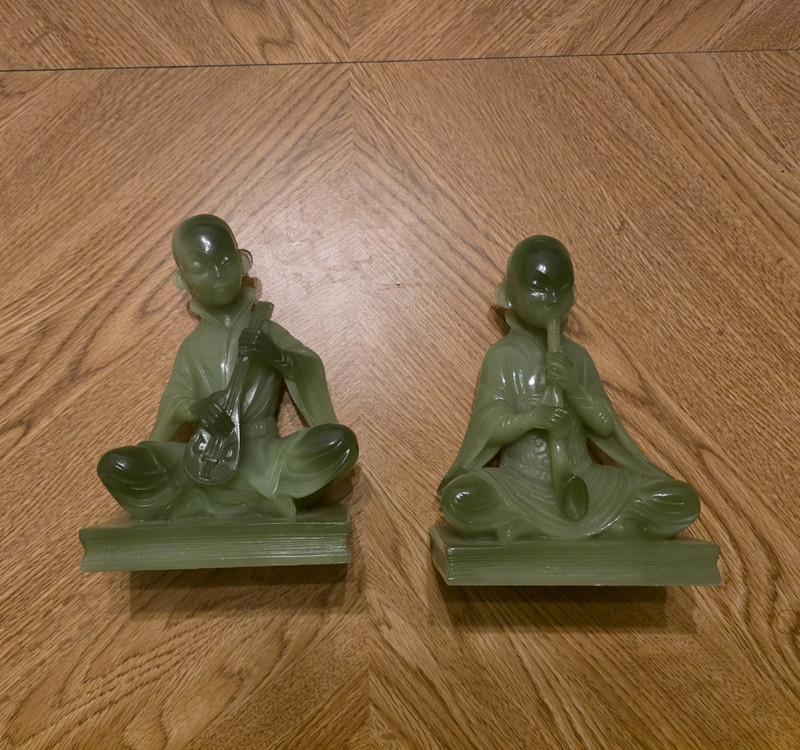 Green Rosin Seated Musician Bookends Set of 2