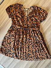 Terra & Sky Women’s Plus 2X Brown/Black Abstract Tie Waist Midi Dress