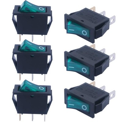 6 PCS AC110V/120V Rocker Switch Green Light Toggle SPST 3 Pin MXU3101NG