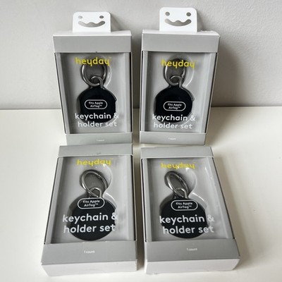 (Lot of 4) Heyday Apple AirTag Silicone Keychain & Holder Case Set - Black
