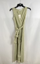 Mango Women's Gigi Cropped Jumpsuit Green White Gingham Tie Waist NWT Sz XS