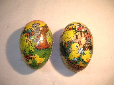 Vintage Large Paper Mache Easter Eggs East Germany Chicks Ducks Cat Mouse Rabbit