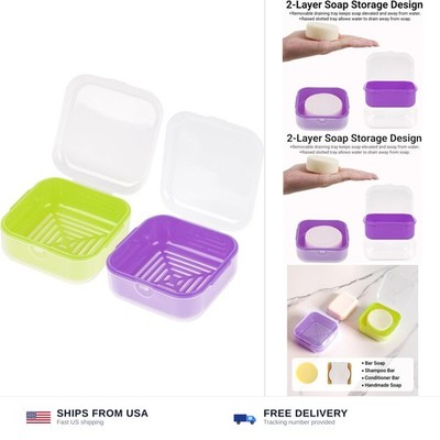 Adorila Soap-dishes 2 Pack, Small Travel Plastic Soap Case with Lid, Leak-Pro...
