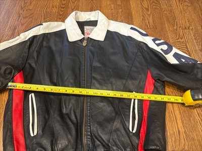 Vintage Michael Hoban WHEREMI Jacket Mens Large Leather USA Flag