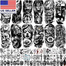82 Sheets Temporary Tattoo for Men Women Adults, Include 12 Sheets Black 3D Half
