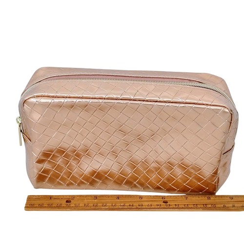 Tarte Rose Gold Pink Zip Makeup Cosmetic Bag Case Travel Woven Pattern NEW