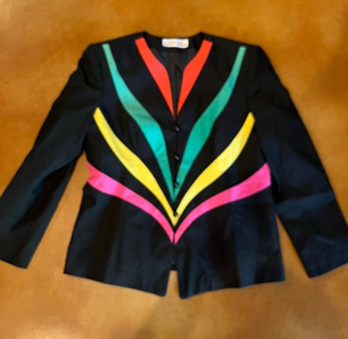 Blazer giacca seta Lilli Ann vintage anni 80 Optical Illusion Power spalla - Foto 6 di 13