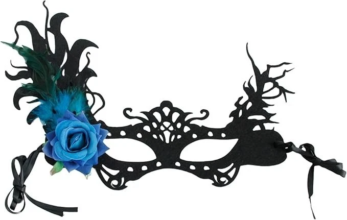 Masquerade Eyemask with Blue Flower, Feathered Eyemask For Cosplay, Halloween - Image 4 of 4
