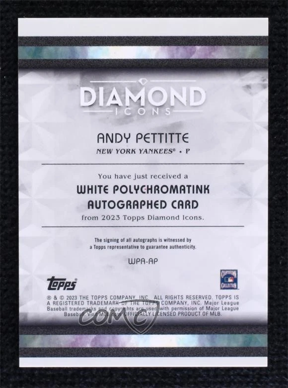 2023 Topps Diamond Icons White Polychromatink Red /5 Andy Pettitte #WPA-AP Auto - Image 2 of 2