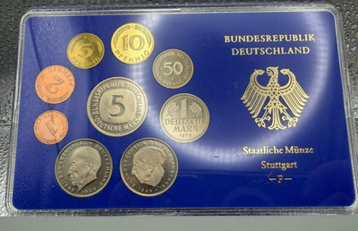 1976 West Germany 9-Coin Official Proof Set DM Pfenning F Stuttgart Mint
