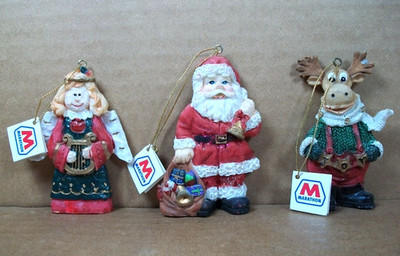 Set of 3 Marathon Christmas Ornaments (2002) The Moose, Santa, The Angel ~ w/Tag