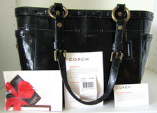 COACH Black Laced PATENT LEATHER Gallery Tote Bag/Purse 11500 MFSRP 398.00