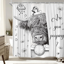 Highland Cow Funny Shower Curtain for Bathroom Decor 72Wx72H Fun Rustic Floral W