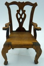 Sedia da pranzo vintage anni '20 TYNIETOY Chippendale ARM 1:12 casa delle bambole miniatura USA