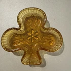 Tiara Indiana Amber Glass Depression Shamrock 3 Leaf Clover Shaped Dish Vintage