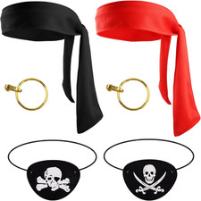 6Pcs Pirate Costume Accessories Set Eye Patches Bandanas Earrings for Party
