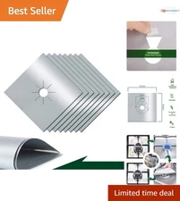 Gas Stove Burner Covers Set of 8 Nonstick Reusable Double Thickness Silver