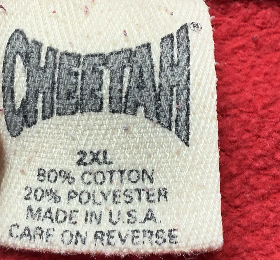 Sudadera Pullover Guepardo Años 90 De Colección Roja en Blanco Talla 2XL Hecha en EE. UU. Cuello Redondo Foto 3 de 4