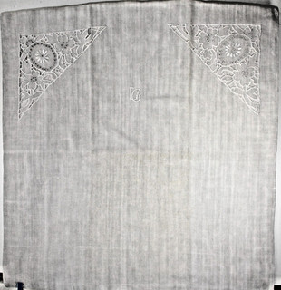 letzter Kopfkissenbezug Paradekissen grobes Bauernleinen um 1900 Monogramm LG