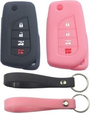 2Pcs Rubber Silicone 4 Buttons Smart Flip Key Fob Cover Case : Black Pink