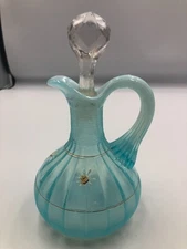 Blue Opalescent Fluted Scrolls Cruet