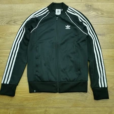 Adidas Track Jacket Mens S Small Black SST Firebird Trefoil Originals Top Stripe
