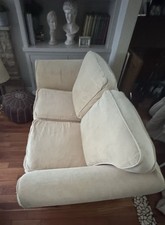 Oatmeal Fabric 2 Seater Sofa, Rolled Arms, Cushion Back, Removable Cushions