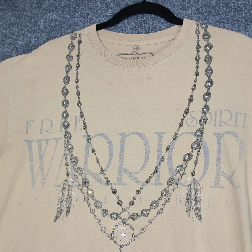 Camiseta tipo aflicción para hombre grande caqui espíritu libre guerrero grunge piedras góticas Foto 3 de 4