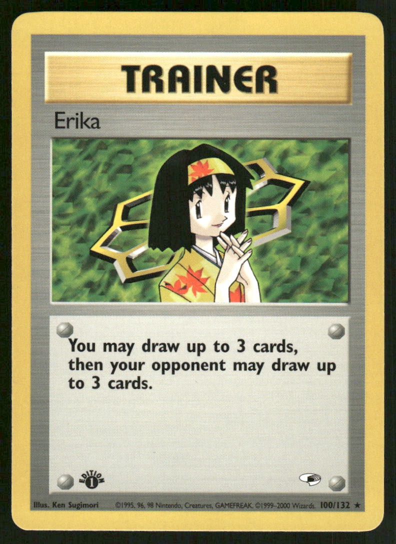 Pokemon Cards Erika 100/132 1ST EDITION Gym Heroes Rare NM *2